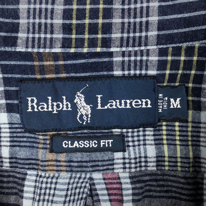 Ralph Lauren Classic Fit short sleeve button down check shirt, men's size M cotton navy blue type Vintage Second Hand