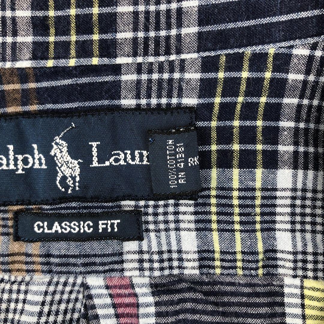 Ralph Lauren Classic Fit short sleeve button down check shirt, men's size M cotton navy blue type Vintage Second Hand