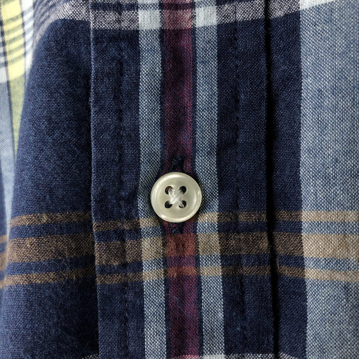 Ralph Lauren Classic Fit short sleeve button down check shirt, men's size M cotton navy blue type Vintage Second Hand