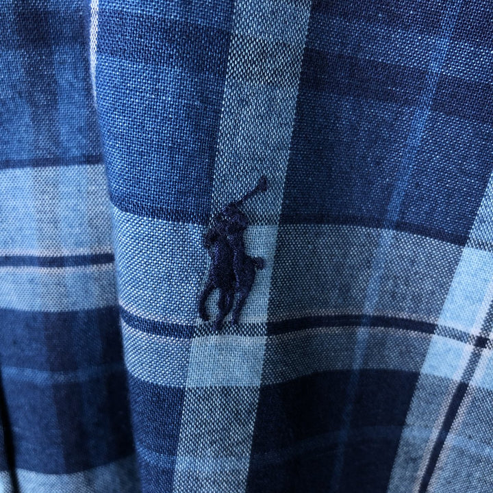 Ralph Lauren BLAKE short sleeve button down check shirt, men's size L cotton navy blue type Vintage Second Hand