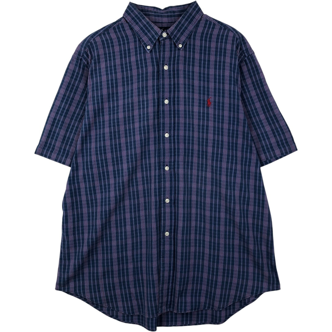 Ralph Lauren Classic Fit short sleeve button down check shirt, men's size XL cotton navy blue type Vintage Second Hand