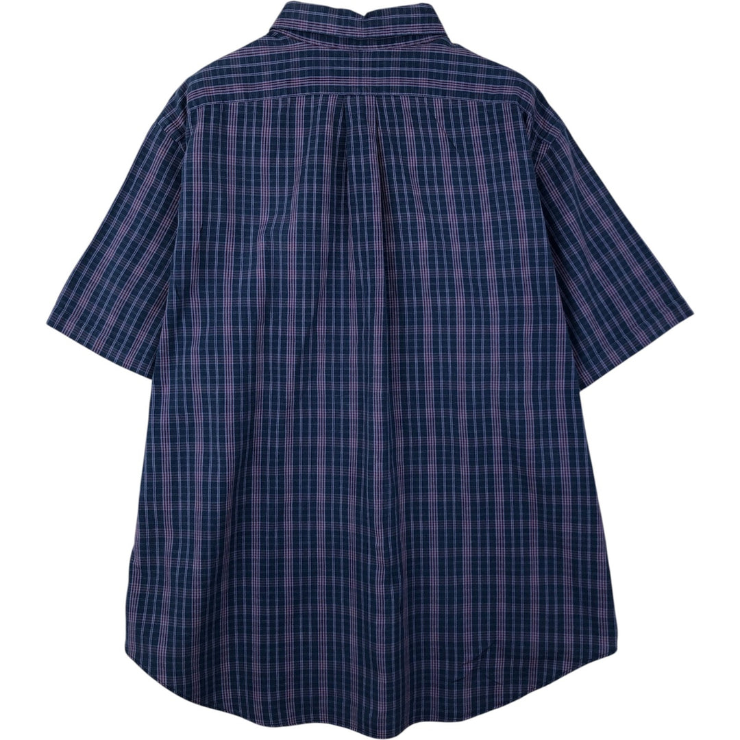 Ralph Lauren Classic Fit short sleeve button down check shirt, men's size XL cotton navy blue type Vintage Second Hand