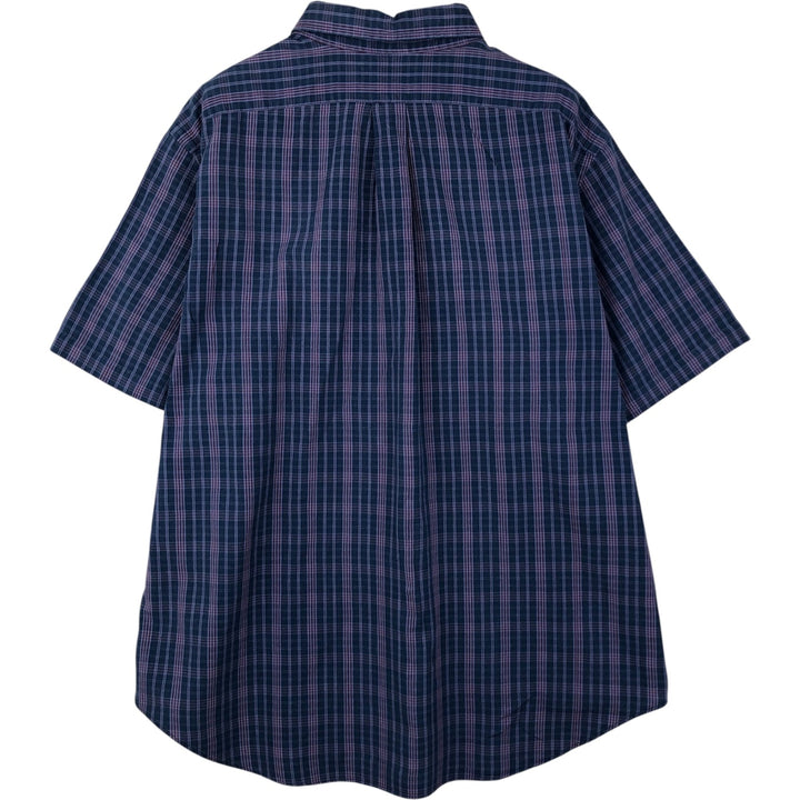 Ralph Lauren Classic Fit short sleeve button down check shirt, men's size XL cotton navy blue type Vintage Second Hand