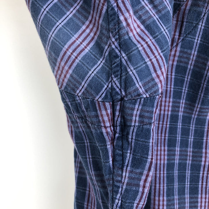 Ralph Lauren Classic Fit short sleeve button down check shirt, men's size XL cotton navy blue type Vintage Second Hand