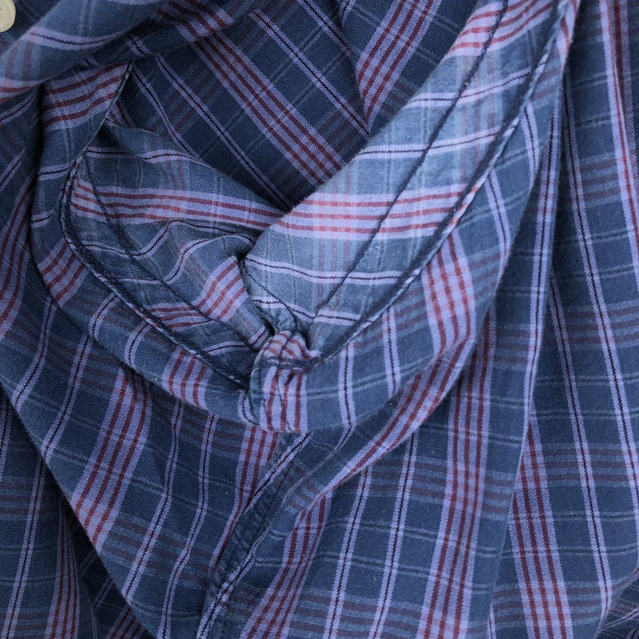 Ralph Lauren Classic Fit short sleeve button down check shirt, men's size XL cotton navy blue type Vintage Second Hand