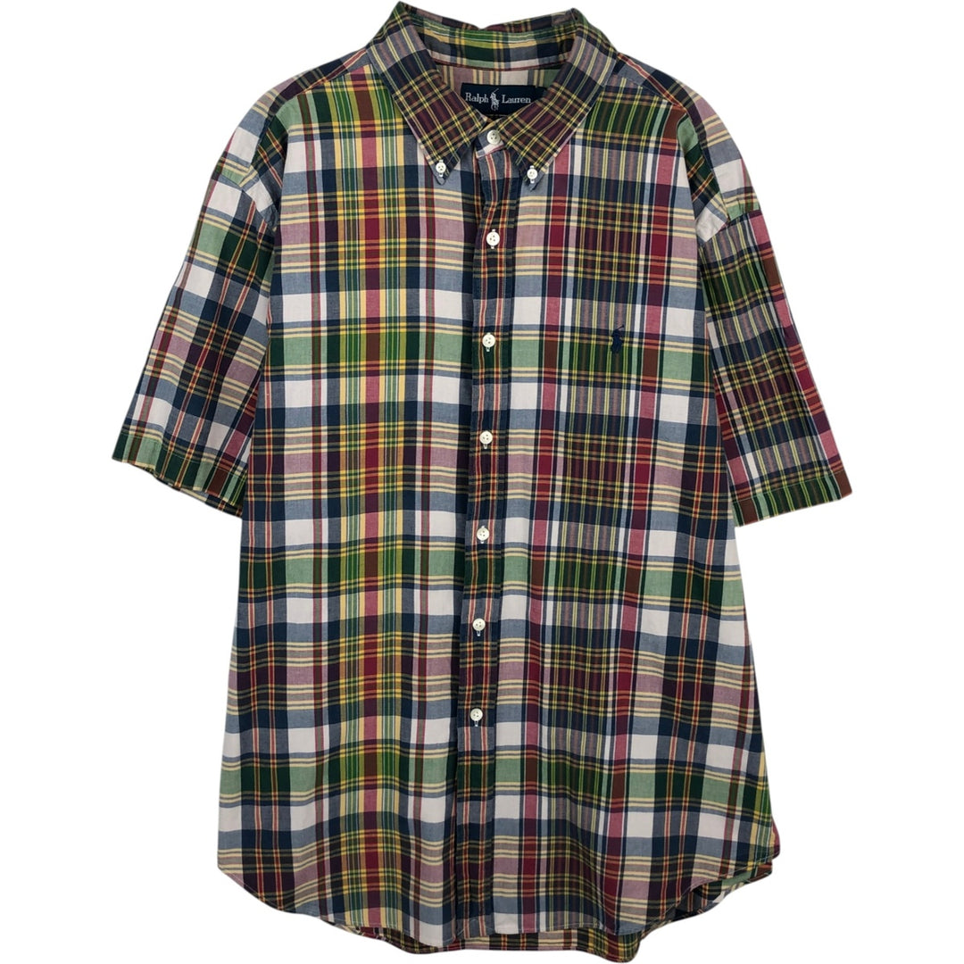 Ralph Lauren CLASSIC FIT Check Pattern Short-Sleeve Button-Down Check Shirt, Men's Size XXL (approx.) cotton red type Vintage Second Hand