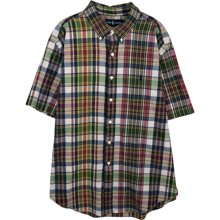 Ralph Lauren CLASSIC FIT Check Pattern Short-Sleeve Button-Down Check Shirt, Men's Size XXL (approx.) cotton red type Vintage Second Hand