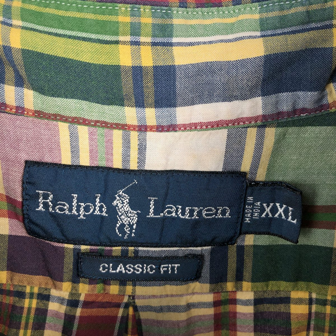 Ralph Lauren CLASSIC FIT Check Pattern Short-Sleeve Button-Down Check Shirt, Men's Size XXL (approx.) cotton red type Vintage Second Hand