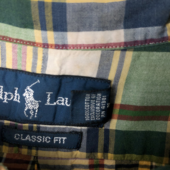 Ralph Lauren CLASSIC FIT Check Pattern Short-Sleeve Button-Down Check Shirt, Men's Size XXL (approx.) cotton red type Vintage Second Hand