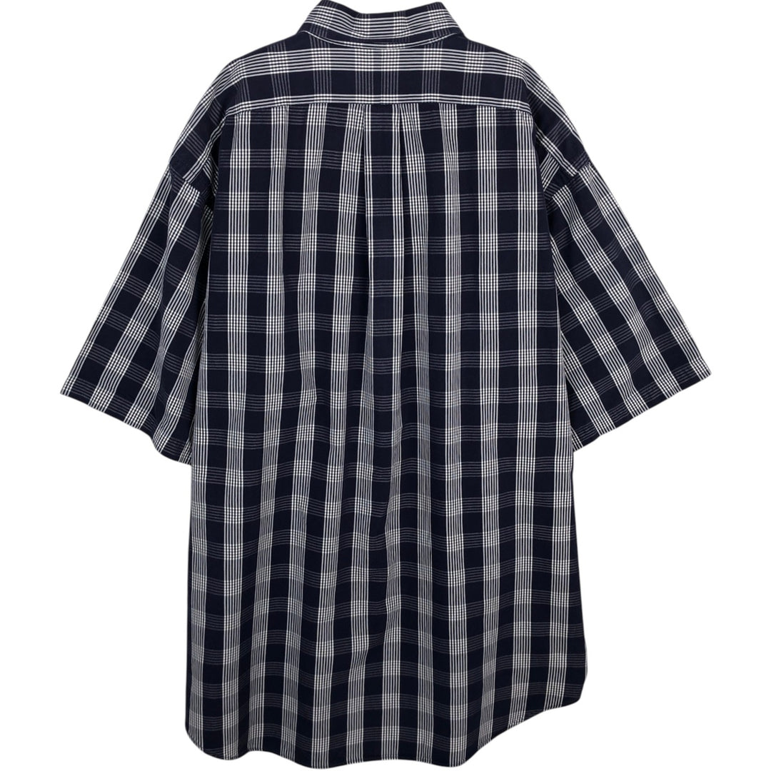 Ralph Lauren BLAKE Check Pattern Short-Sleeve Button-Down Check Shirt, Made in Mauritius, Men's Size XL (approx.) cotton navy blue type Vintage Second Hand