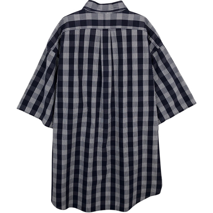 Ralph Lauren BLAKE Check Pattern Short-Sleeve Button-Down Check Shirt, Made in Mauritius, Men's Size XL (approx.) cotton navy blue type Vintage Second Hand