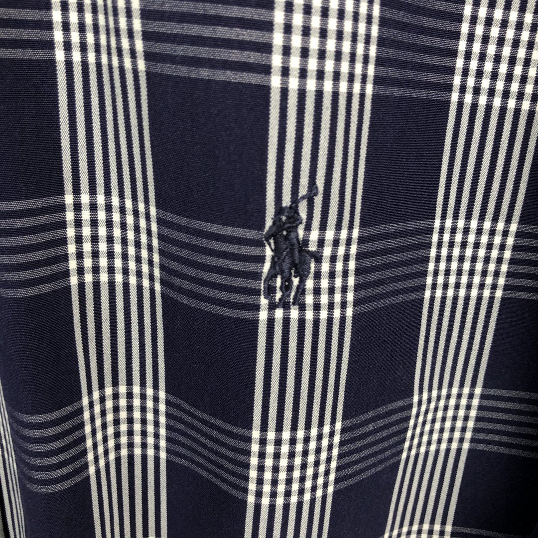 Ralph Lauren BLAKE Check Pattern Short-Sleeve Button-Down Check Shirt, Made in Mauritius, Men's Size XL (approx.) cotton navy blue type Vintage Second Hand