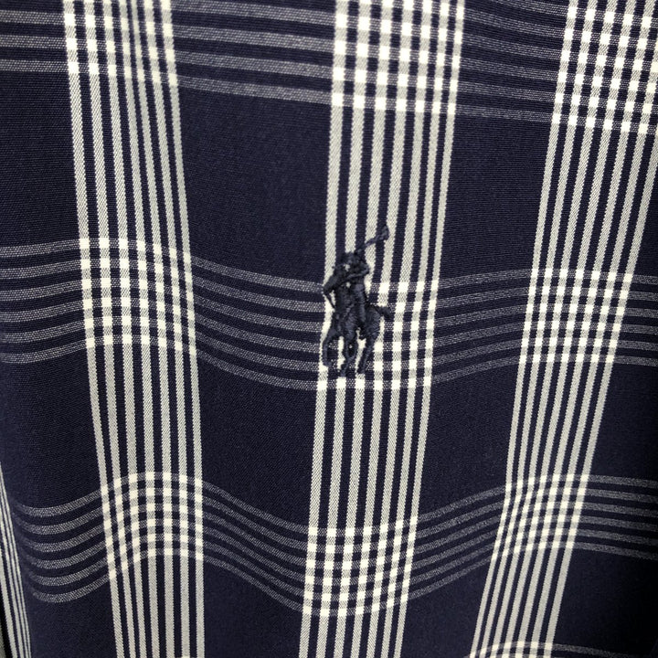 Ralph Lauren BLAKE Check Pattern Short-Sleeve Button-Down Check Shirt, Made in Mauritius, Men's Size XL (approx.) cotton navy blue type Vintage Second Hand