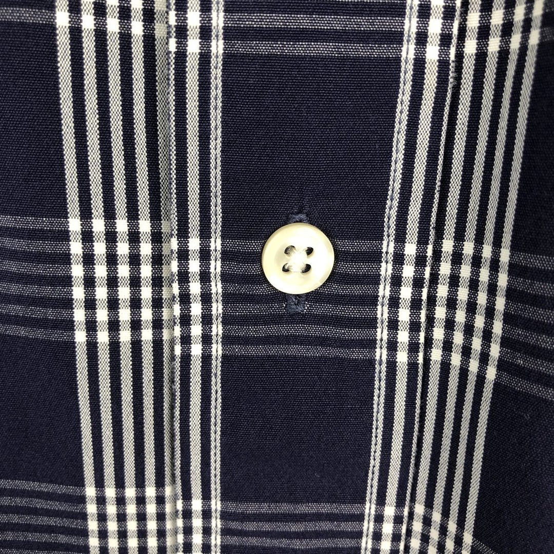 Ralph Lauren BLAKE Check Pattern Short-Sleeve Button-Down Check Shirt, Made in Mauritius, Men's Size XL (approx.) cotton navy blue type Vintage Second Hand