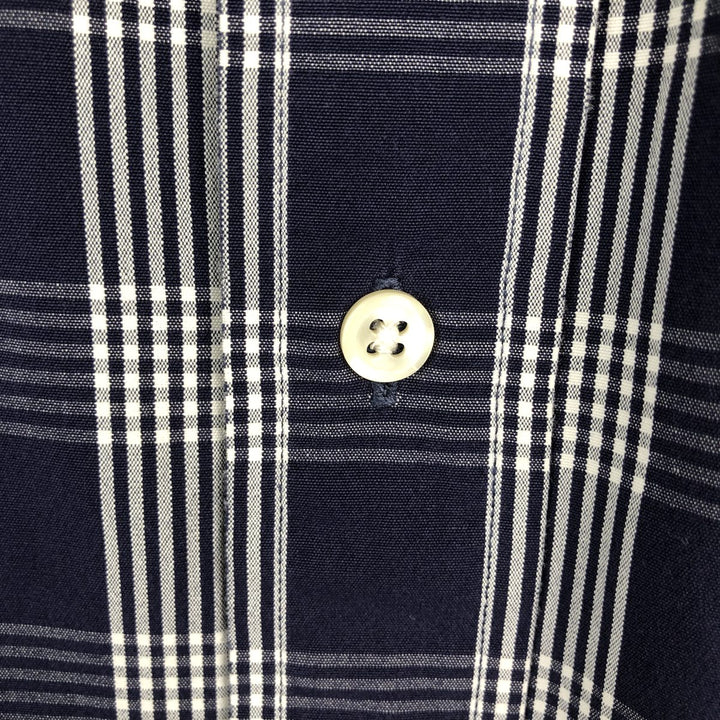 Ralph Lauren BLAKE Check Pattern Short-Sleeve Button-Down Check Shirt, Made in Mauritius, Men's Size XL (approx.) cotton navy blue type Vintage Second Hand