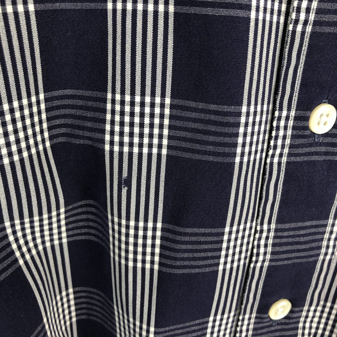 Ralph Lauren BLAKE Check Pattern Short-Sleeve Button-Down Check Shirt, Made in Mauritius, Men's Size XL (approx.) cotton navy blue type Vintage Second Hand