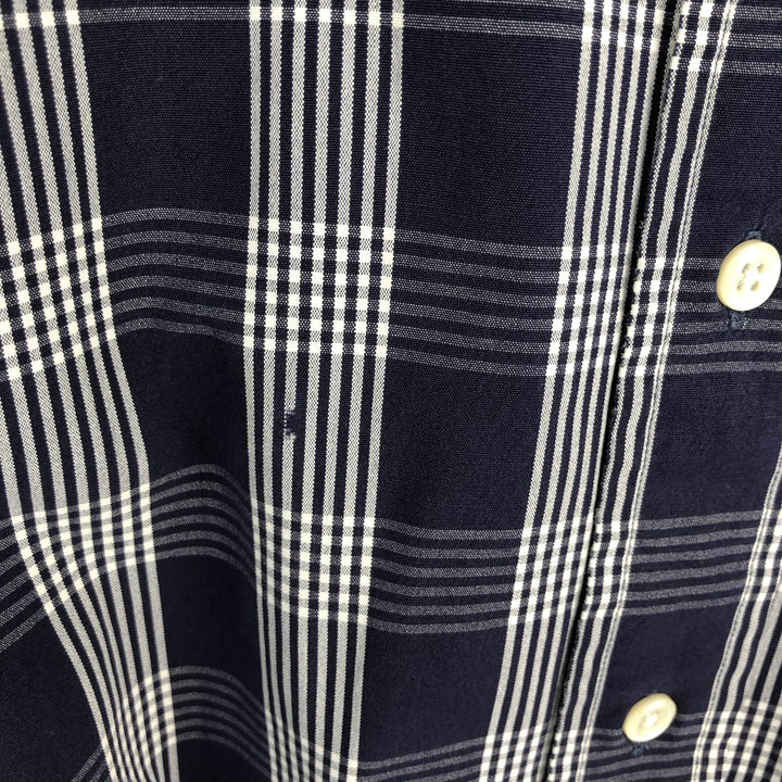 Ralph Lauren BLAKE Check Pattern Short-Sleeve Button-Down Check Shirt, Made in Mauritius, Men's Size XL (approx.) cotton navy blue type Vintage Second Hand