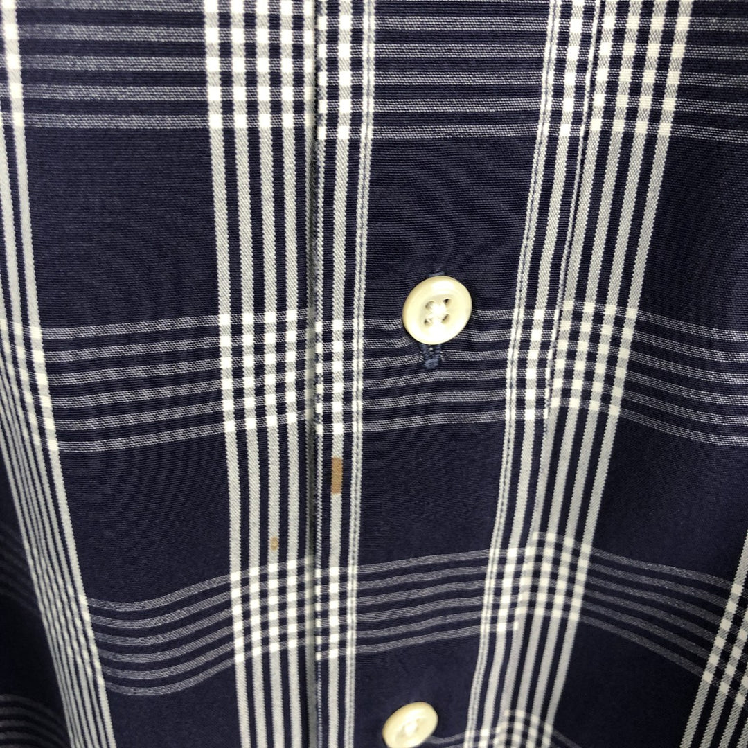 Ralph Lauren BLAKE Check Pattern Short-Sleeve Button-Down Check Shirt, Made in Mauritius, Men's Size XL (approx.) cotton navy blue type Vintage Second Hand