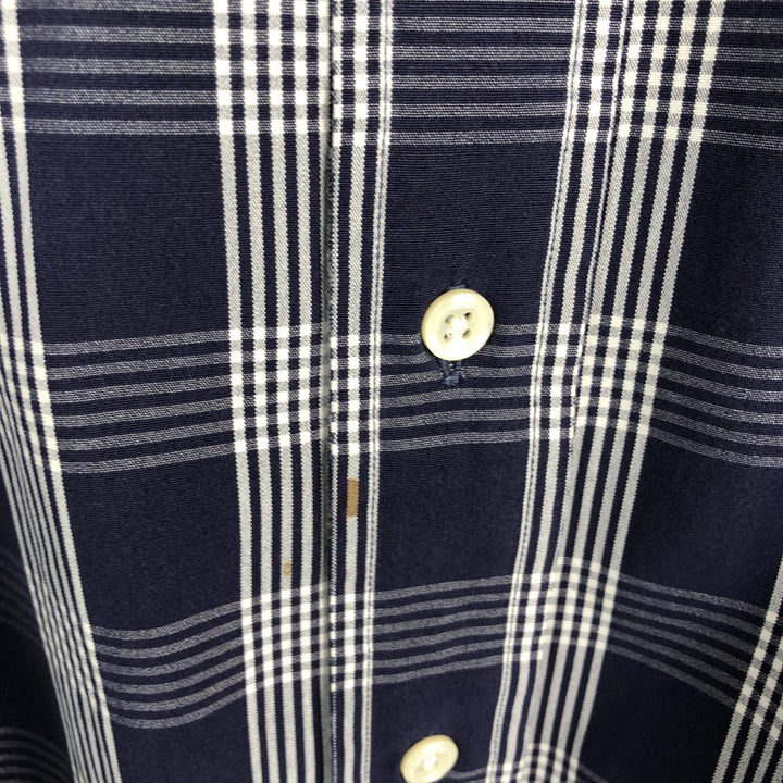 Ralph Lauren BLAKE Check Pattern Short-Sleeve Button-Down Check Shirt, Made in Mauritius, Men's Size XL (approx.) cotton navy blue type Vintage Second Hand