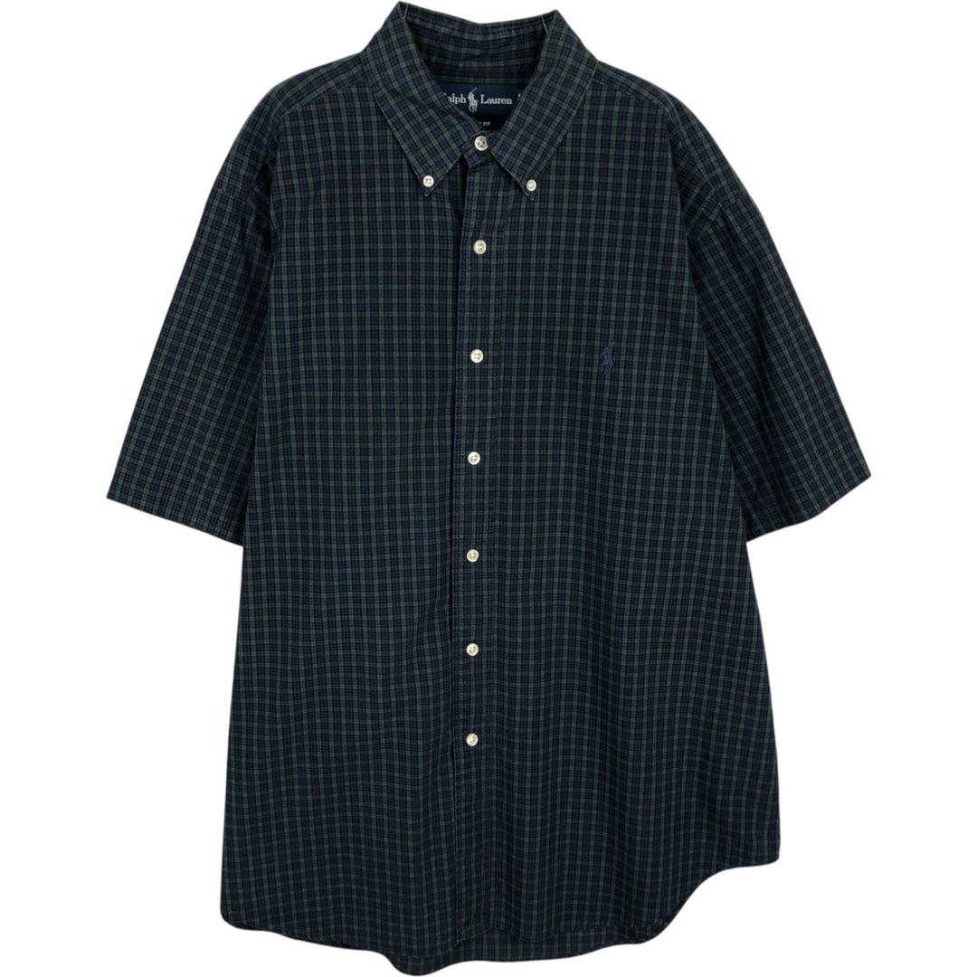 Ralph Lauren Blackwatch check short-sleeved button-down check shirt, men's size L (approx.) cotton Green type dark green Vintage Second Hand