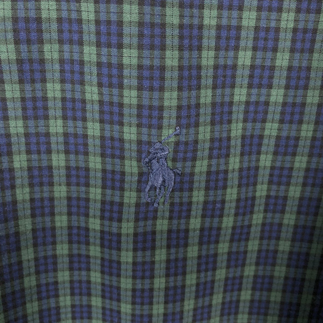 Ralph Lauren Blackwatch check short-sleeved button-down check shirt, men's size L (approx.) cotton Green type dark green Vintage Second Hand