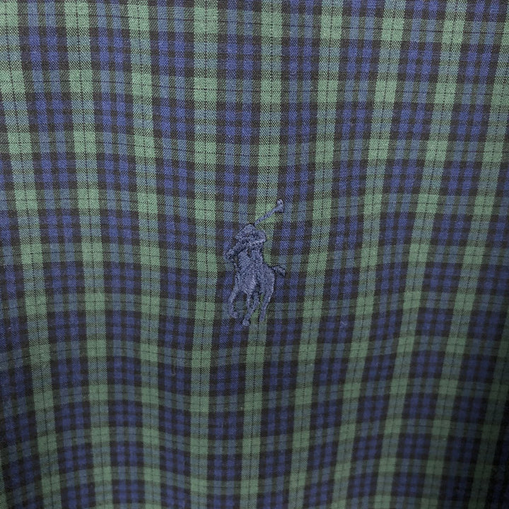 Ralph Lauren Blackwatch check short-sleeved button-down check shirt, men's size L (approx.) cotton Green type dark green Vintage Second Hand