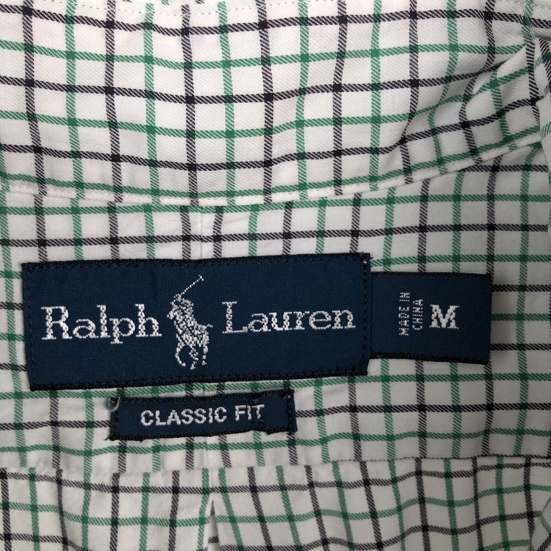 Ralph Lauren CLASSIC FIT Check Pattern Short-Sleeve Button-Down Check Shirt, Men's Size M (approx.) cotton green type Vintage Second Hand
