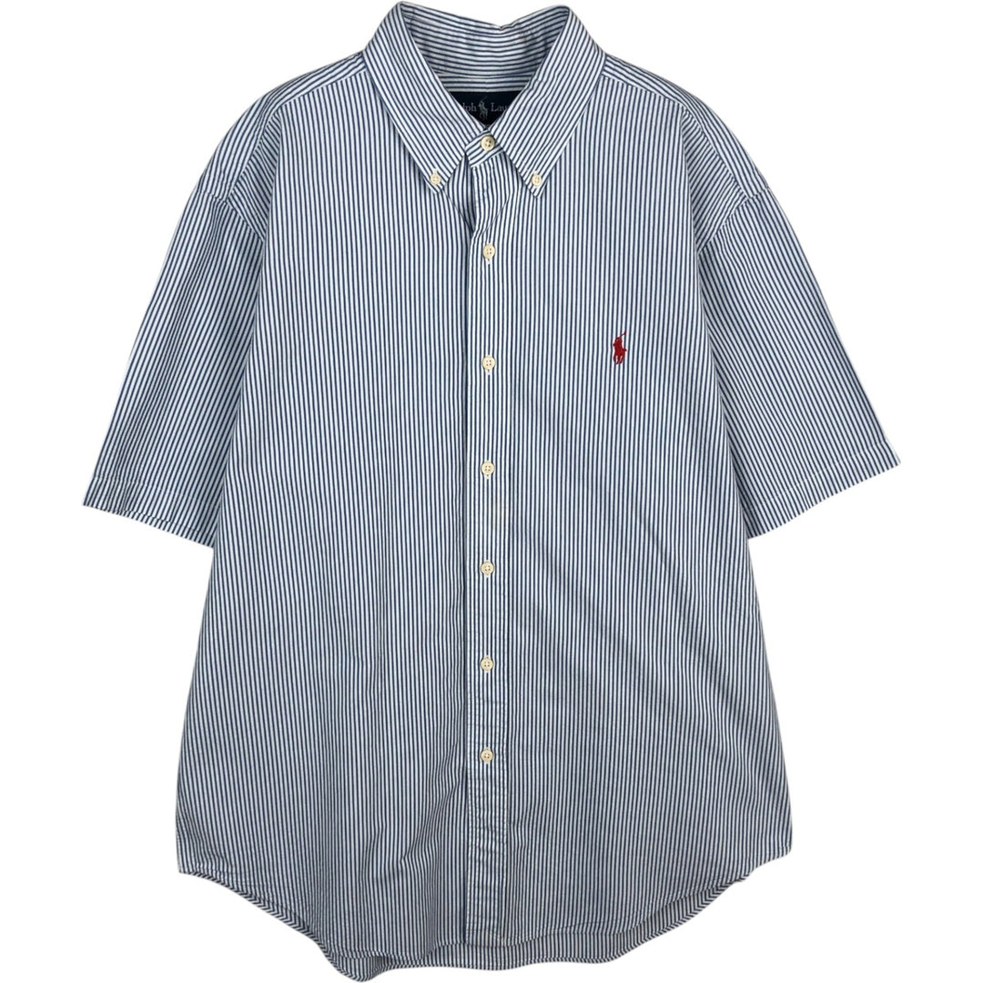 Ralph Lauren CLASSIC FIT Stripe Pattern Short-Sleeve Button-Down Stripe Shirt, Men's Size L (approx.) cotton blue type Vintage Second Hand