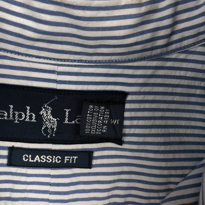 Ralph Lauren CLASSIC FIT Stripe Pattern Short-Sleeve Button-Down Stripe Shirt, Men's Size L (approx.) cotton blue type Vintage Second Hand