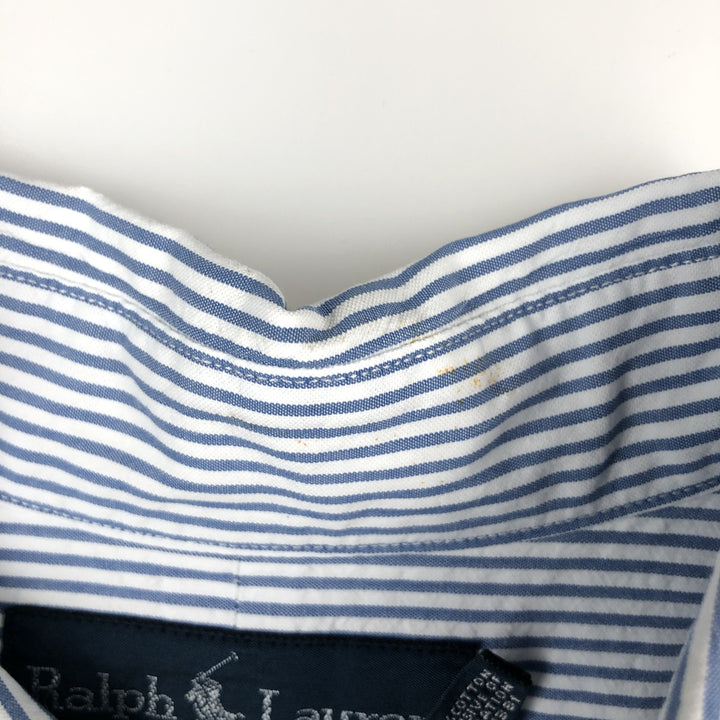 Ralph Lauren CLASSIC FIT Stripe Pattern Short-Sleeve Button-Down Stripe Shirt, Men's Size L (approx.) cotton blue type Vintage Second Hand