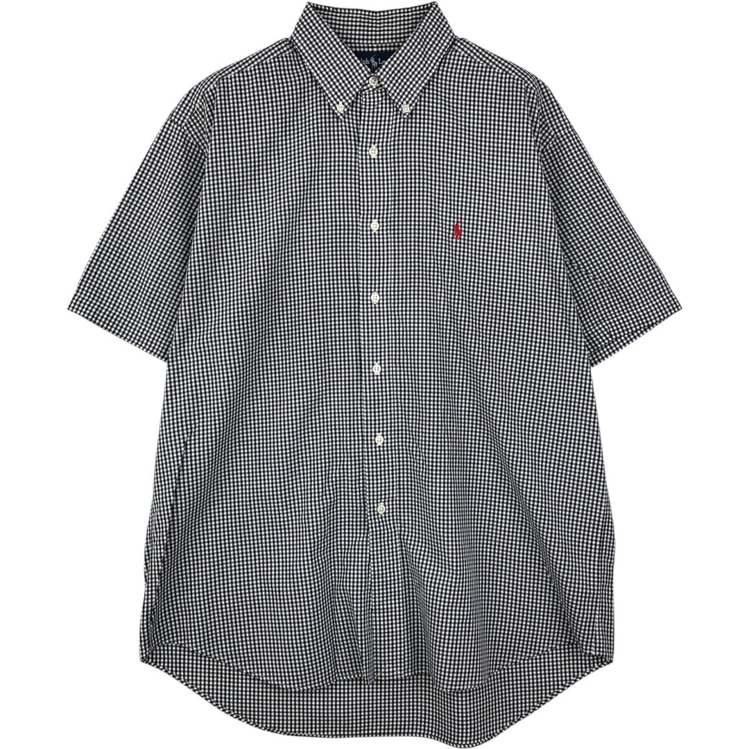 Ralph Lauren BLAKE Gingham Check Short Sleeve Button Down Check Shirt Men's Size L cotton black type Vintage Second Hand