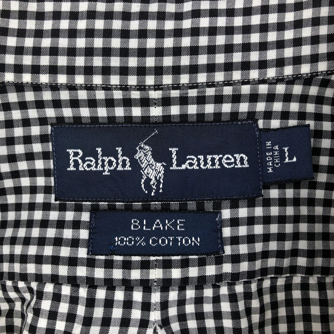 Ralph Lauren BLAKE Gingham Check Short Sleeve Button Down Check Shirt Men's Size L cotton black type Vintage Second Hand