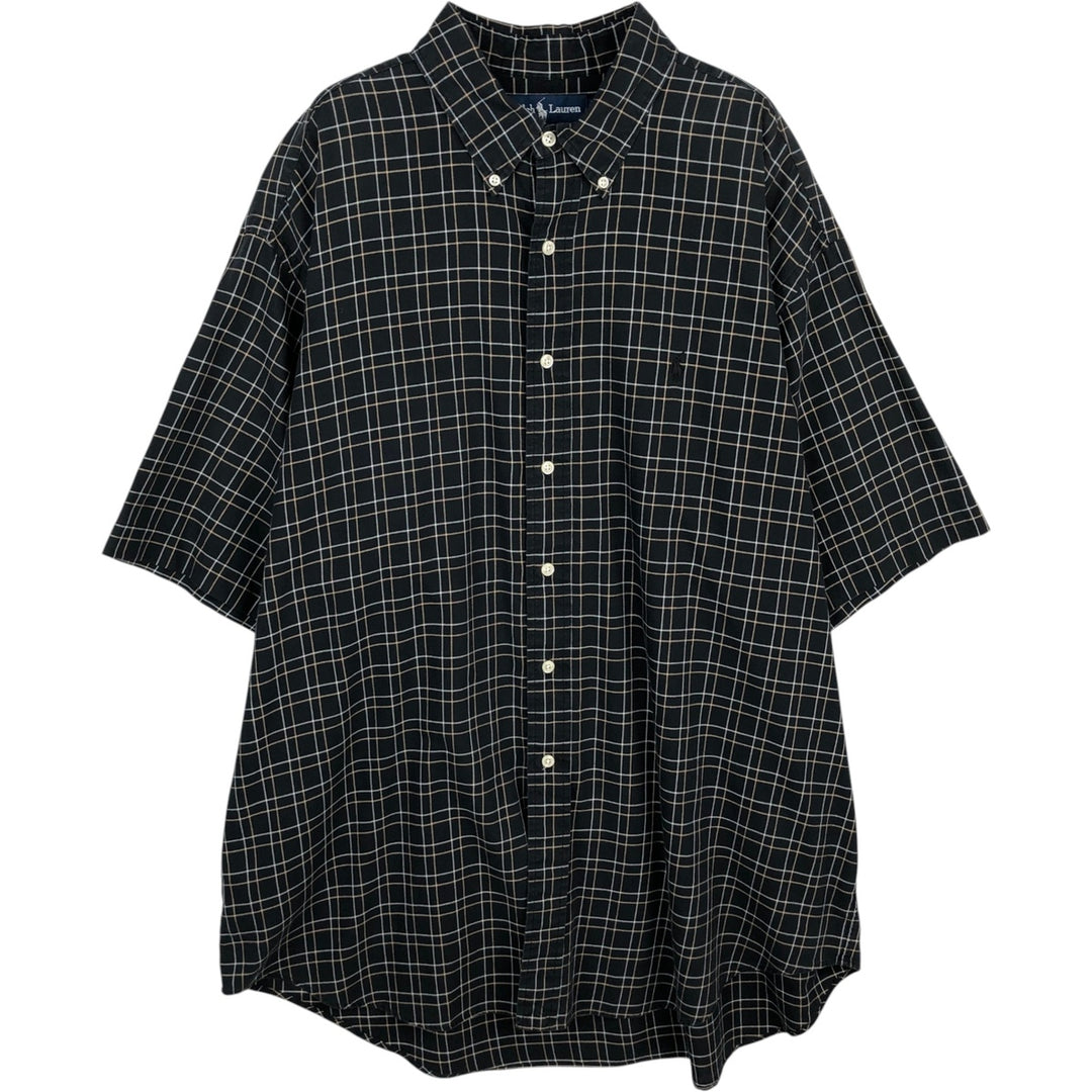 Ralph Lauren BLAKE Check Pattern Short-Sleeve Button-Down Check Shirt, Men's Size XL (approx.) cotton black type Vintage Second Hand