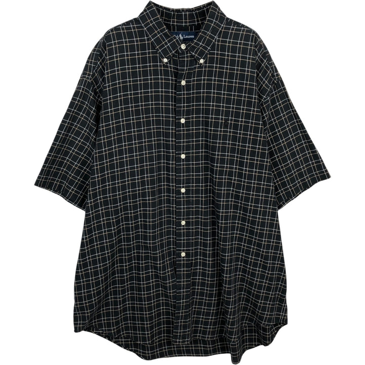 Ralph Lauren BLAKE Check Pattern Short-Sleeve Button-Down Check Shirt, Men's Size XL (approx.) cotton black type Vintage Second Hand