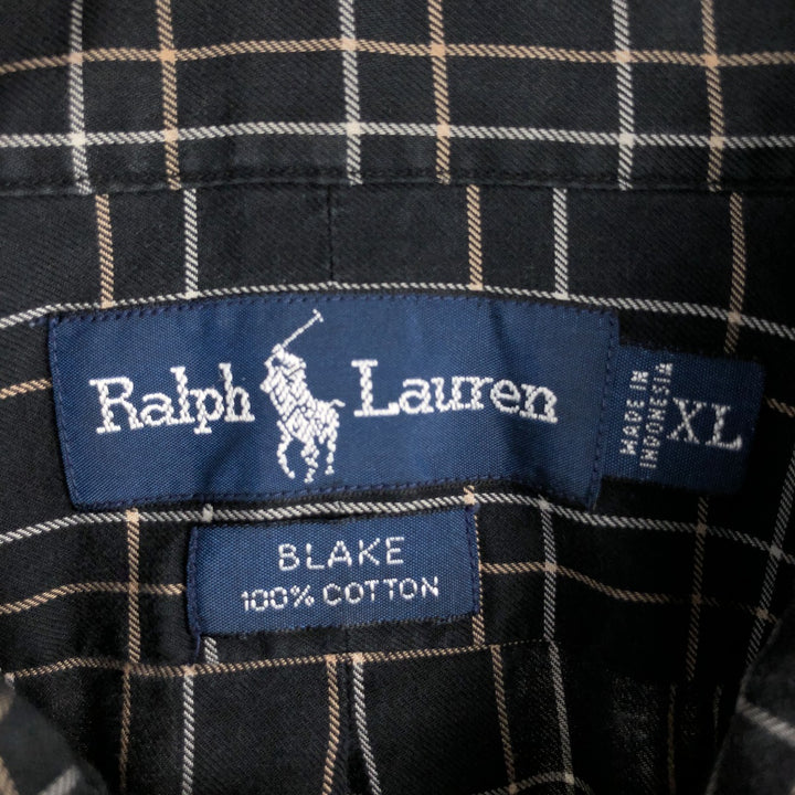 Ralph Lauren BLAKE Check Pattern Short-Sleeve Button-Down Check Shirt, Men's Size XL (approx.) cotton black type Vintage Second Hand