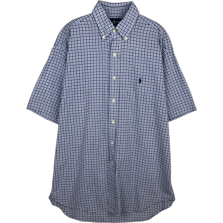 Ralph Lauren BLAIRE Check Pattern Short-Sleeve Button-Down Check Shirt, Men's Size M (approx.) cotton blue type Vintage Second Hand