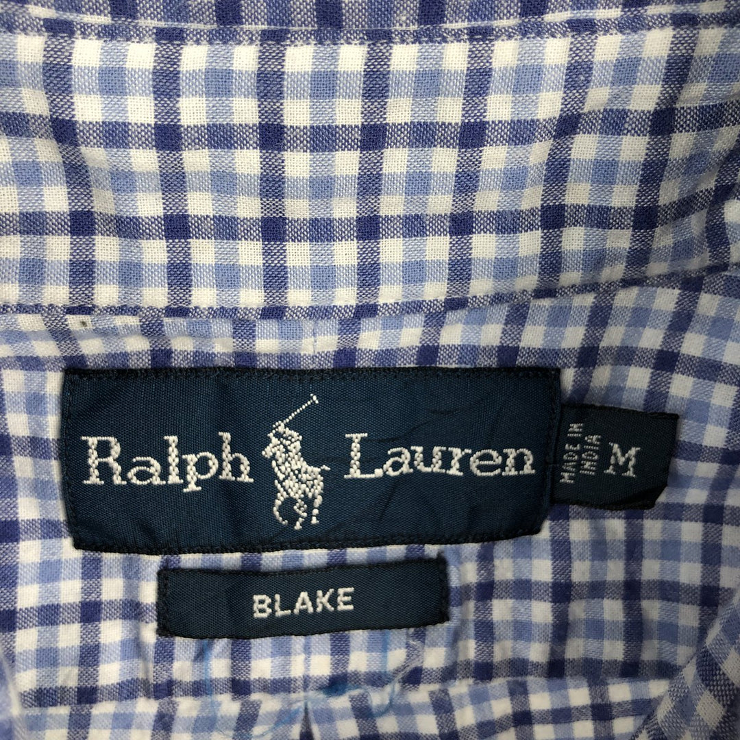 Ralph Lauren BLAIRE Check Pattern Short-Sleeve Button-Down Check Shirt, Men's Size M (approx.) cotton blue type Vintage Second Hand