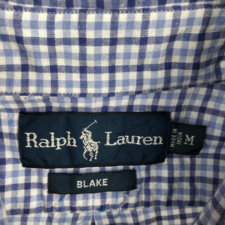 Ralph Lauren BLAIRE Check Pattern Short-Sleeve Button-Down Check Shirt, Men's Size M (approx.) cotton blue type Vintage Second Hand