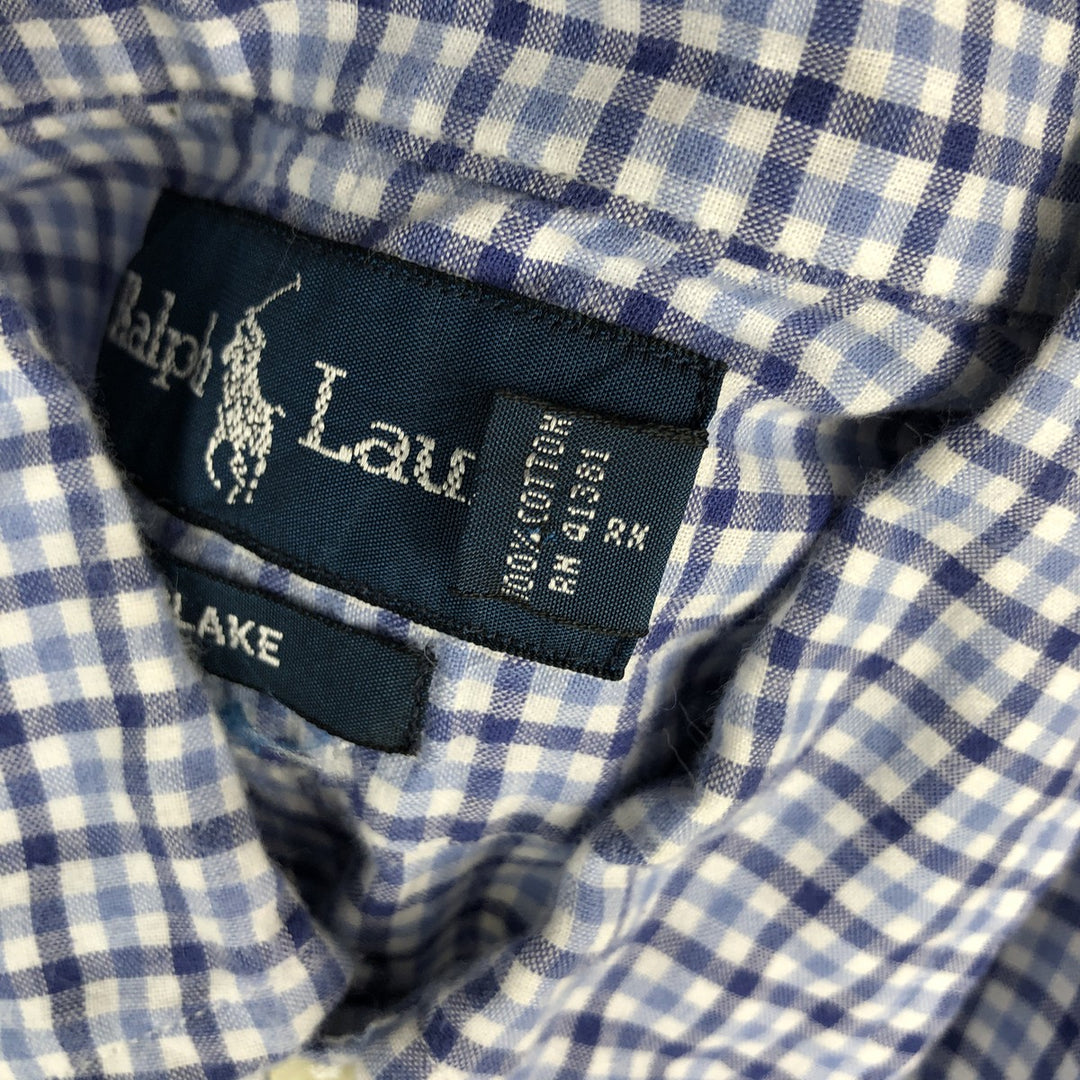 Ralph Lauren BLAIRE Check Pattern Short-Sleeve Button-Down Check Shirt, Men's Size M (approx.) cotton blue type Vintage Second Hand