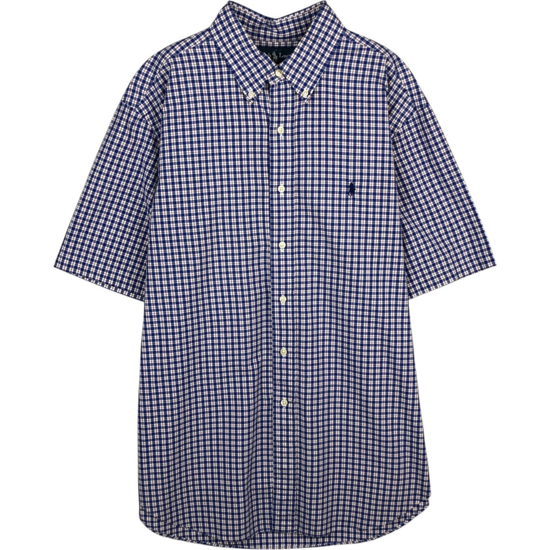 Ralph Lauren Classic Fit Check Pattern Short Sleeve Button-Down Check Shirt, Men's Size XL cotton blue type Vintage Second Hand
