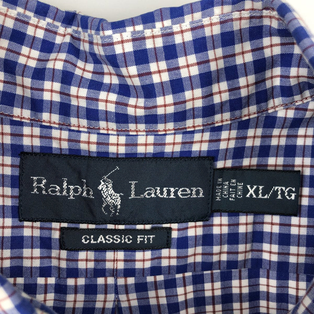 Ralph Lauren Classic Fit Check Pattern Short Sleeve Button-Down Check Shirt, Men's Size XL cotton blue type Vintage Second Hand