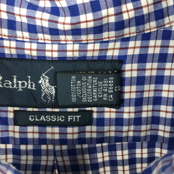 Ralph Lauren Classic Fit Check Pattern Short Sleeve Button-Down Check Shirt, Men's Size XL cotton blue type Vintage Second Hand