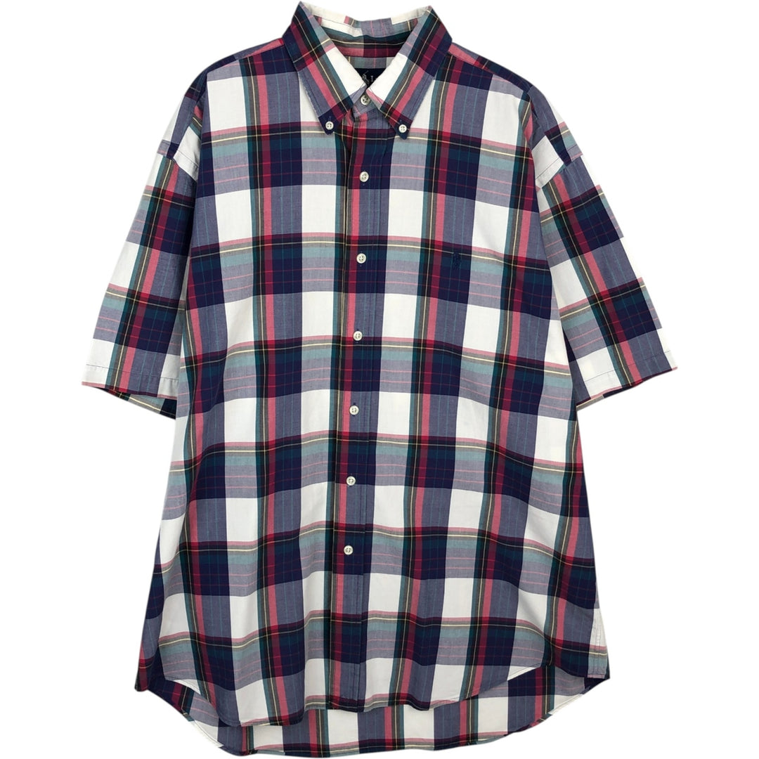 Ralph Lauren BLAKE short sleeve button down check shirt, men's size L cotton purple type Vintage Second Hand