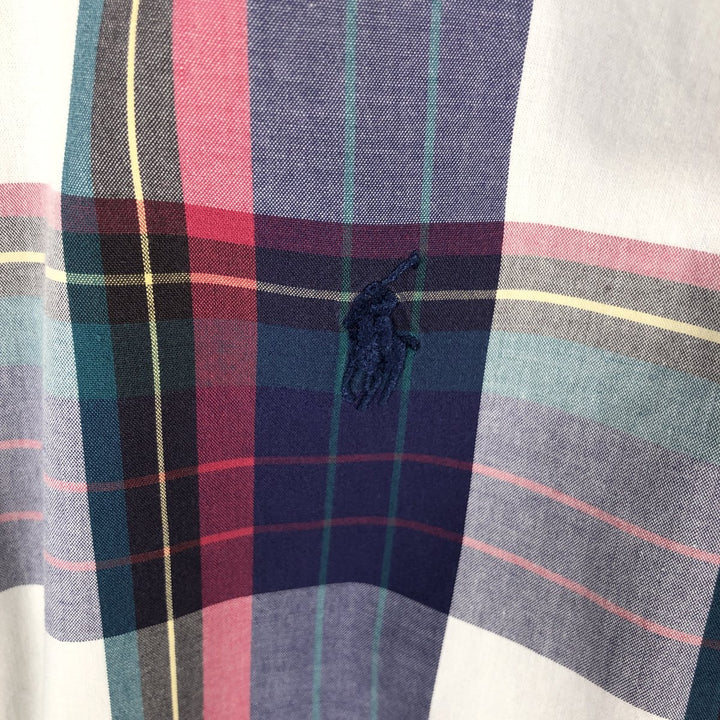 Ralph Lauren BLAKE short sleeve button down check shirt, men's size L cotton purple type Vintage Second Hand