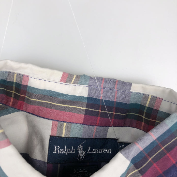 Ralph Lauren BLAKE short sleeve button down check shirt, men's size L cotton purple type Vintage Second Hand