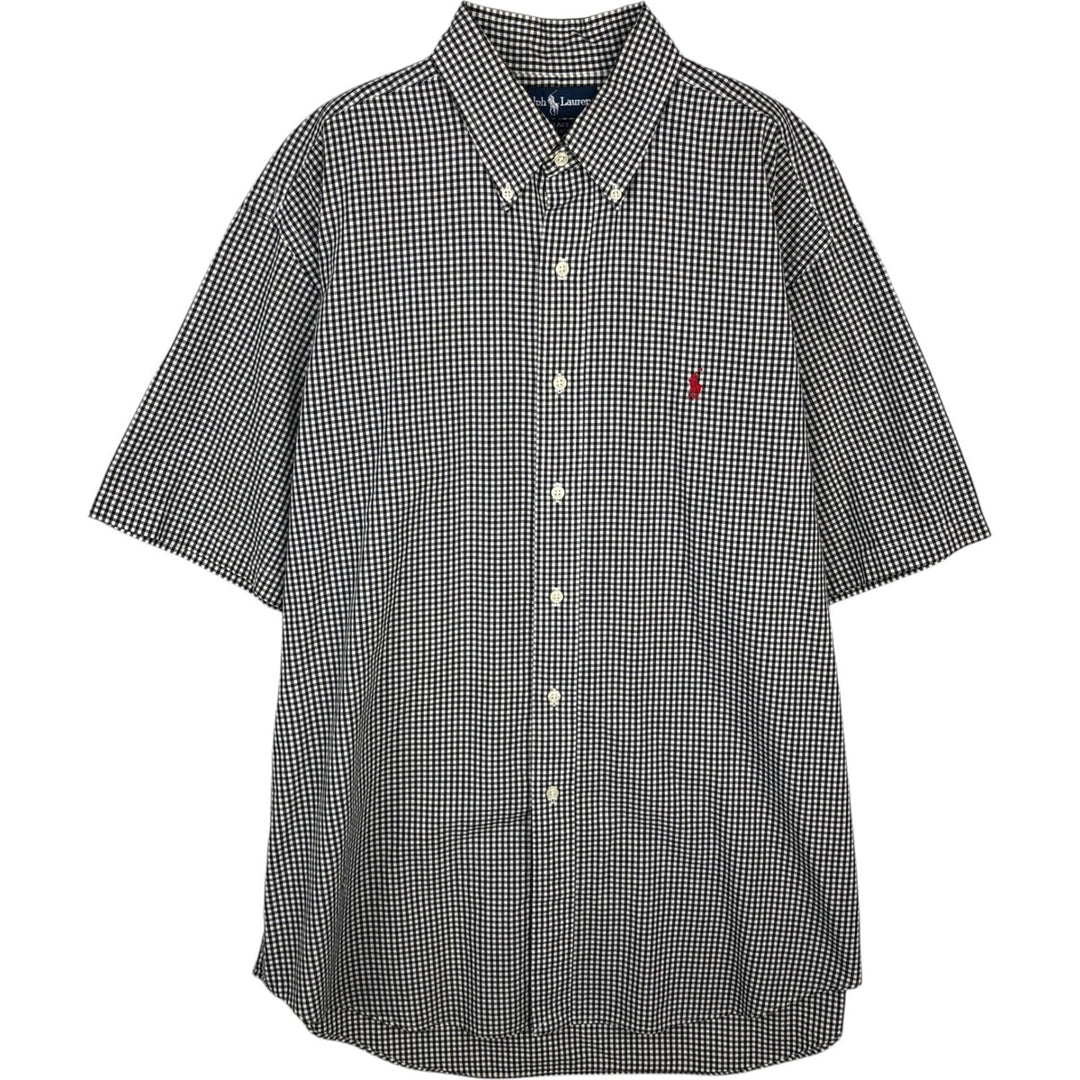Ralph Lauren BLAKE Gingham Check Short Sleeve Button Down Check Shirt Men's Size L cotton black type Vintage Second Hand