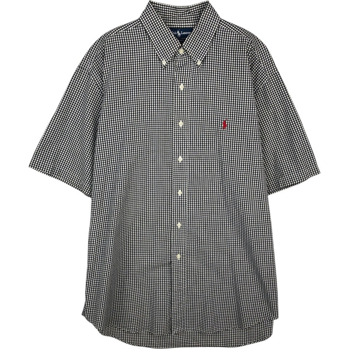Ralph Lauren BLAKE Gingham Check Short Sleeve Button Down Check Shirt Men's Size L cotton black type Vintage Second Hand