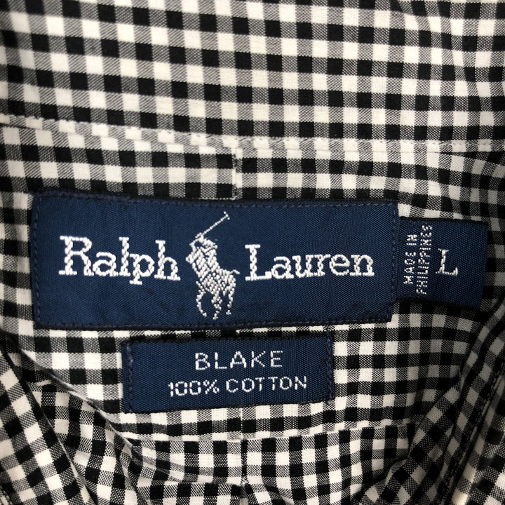 Ralph Lauren BLAKE Gingham Check Short Sleeve Button Down Check Shirt Men's Size L cotton black type Vintage Second Hand