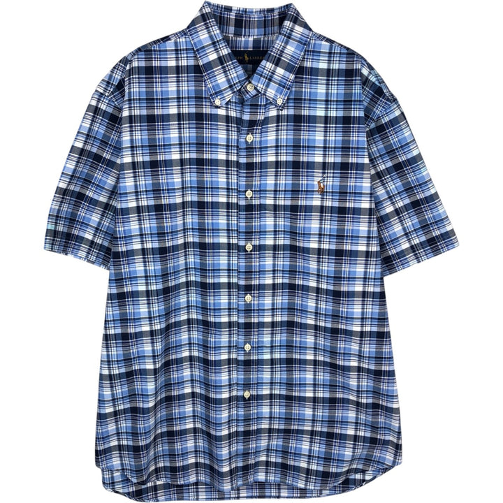 Ralph Lauren short sleeve button down check shirt, men's XL size cotton navy blue type Vintage Second Hand