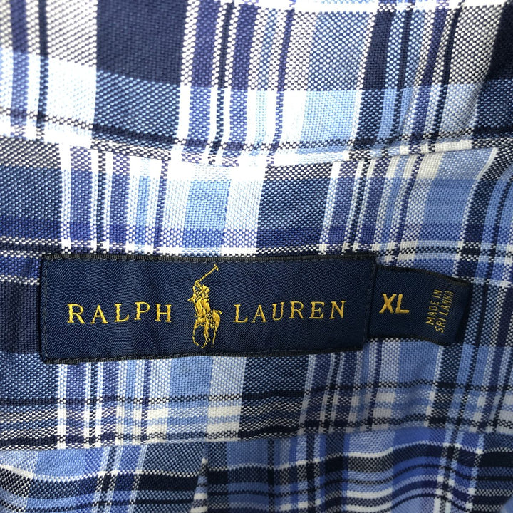 Ralph Lauren short sleeve button down check shirt, men's XL size cotton navy blue type Vintage Second Hand